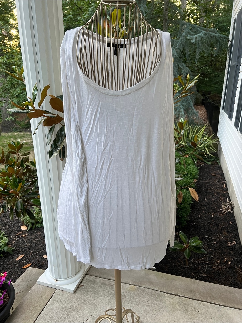 White House Black Market White Scoop-Neck Layered Tank